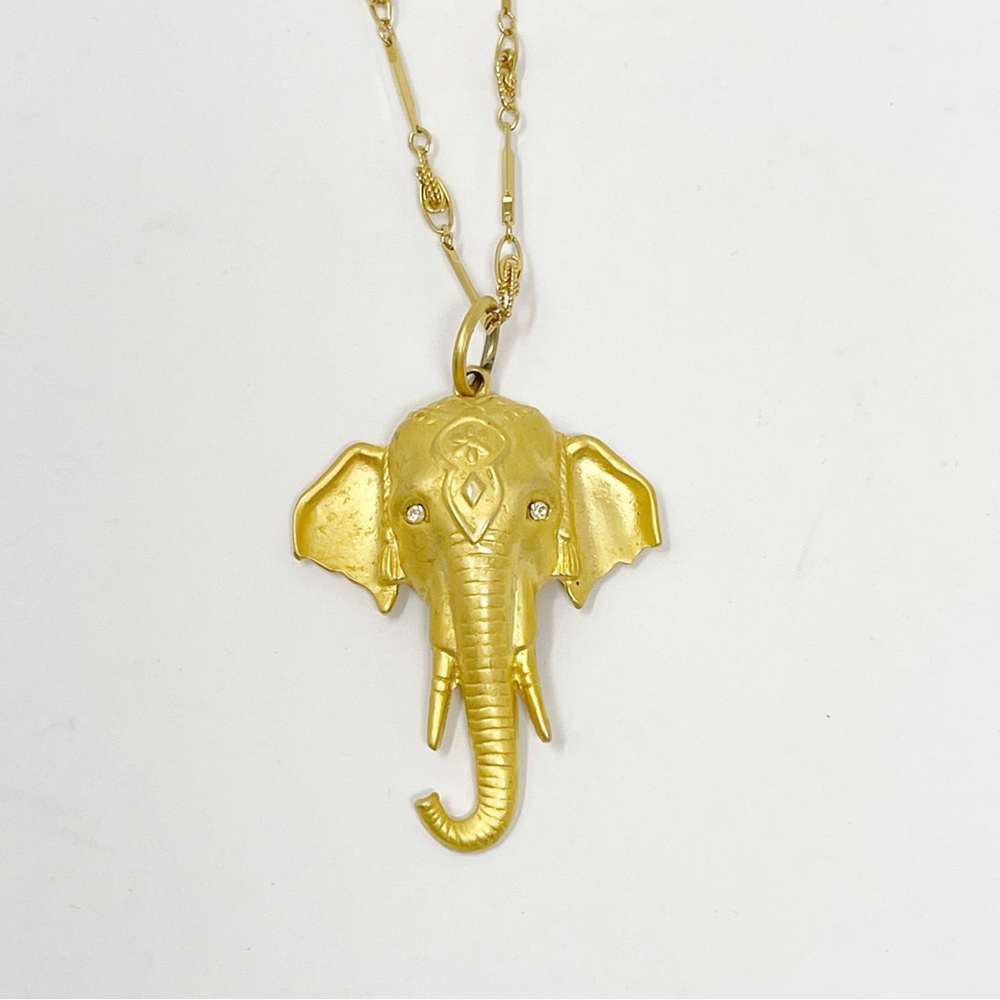 Elephant Necklace Charm Gold Tone Gemstone Eyes Boho Good Luck Prosperity Amulet - Picture 2 of 13